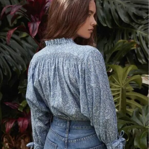 DOEN Rose Top in China Blue Mini Earl Floral Print XS like new - Picture 3 of 5